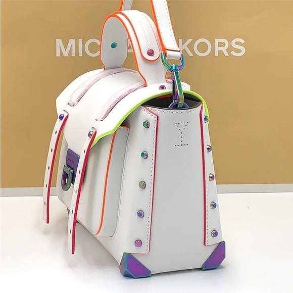 MICHAEL KORS
Manhattan Medium Contrast-Trim Leather Satchel OPTIC WHITE COLOR - Picture 9 of 16